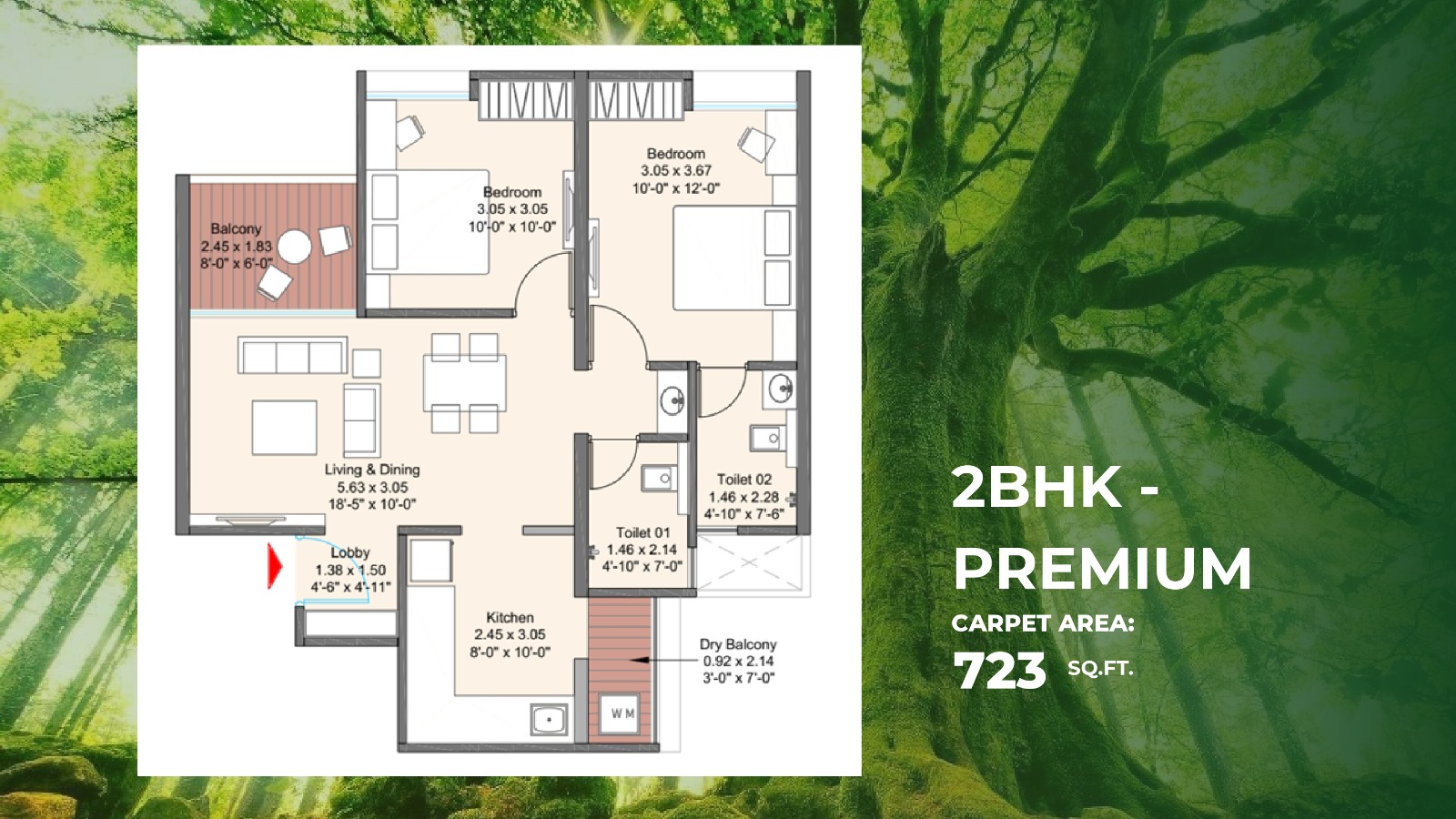  Kohinoor Punawale 2 BHK floor plan