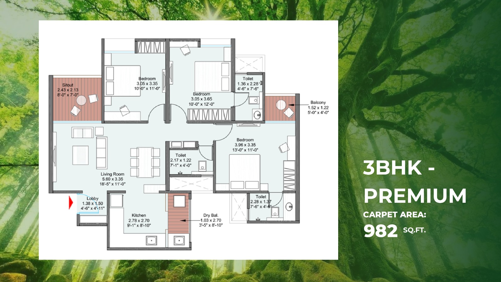  Kohinoor Punawale 3 BHK floor plan